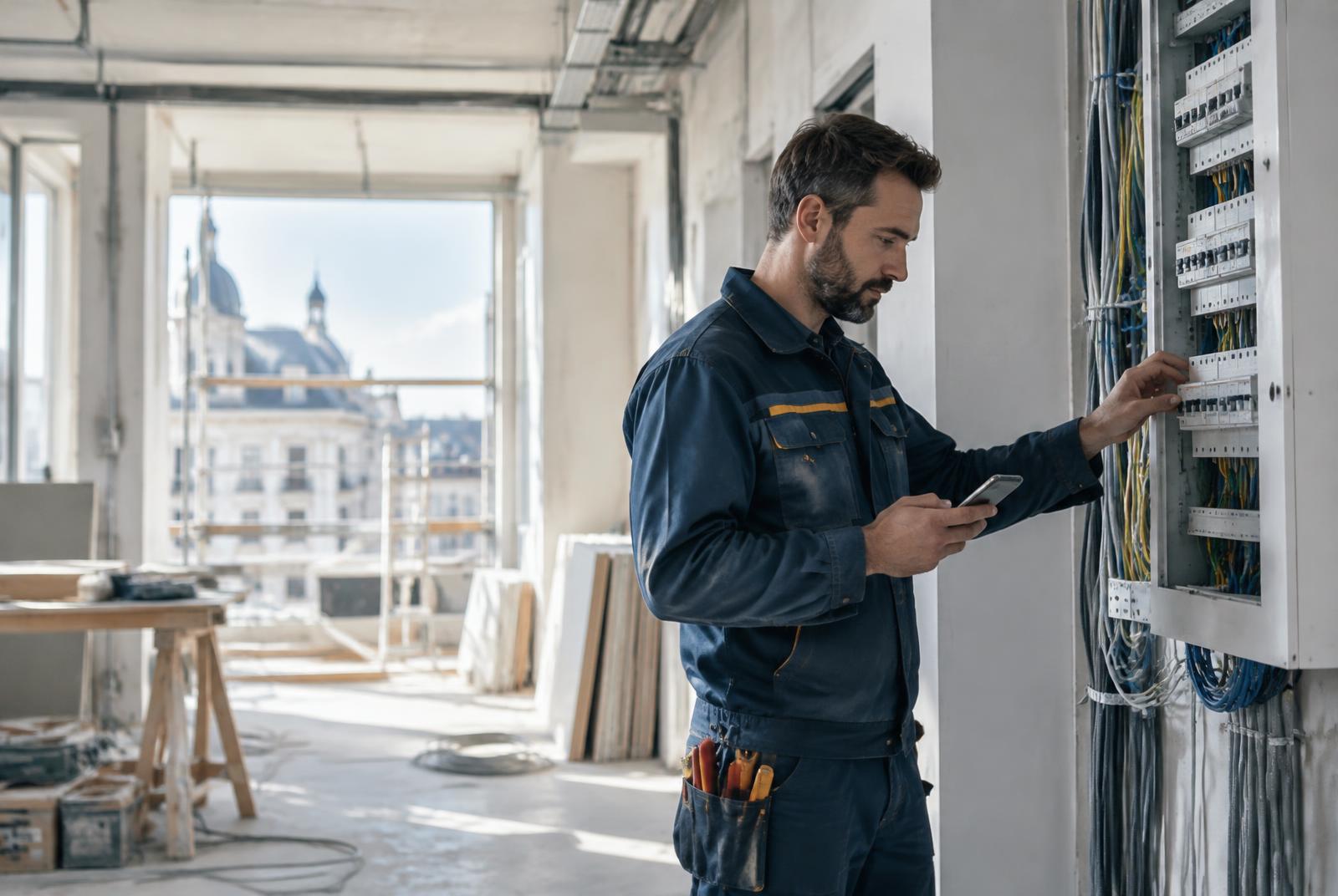 Artisan pilotant son chantier avec Chantier Zen sur tablette