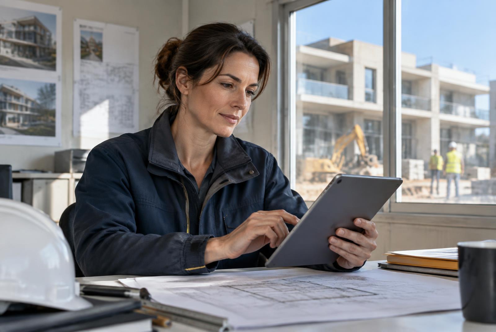 Artisan pilotant son chantier avec Chantier Zen sur tablette